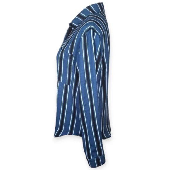 WILD FABLE BLUE/TEAL STRIPE BUTTON DOWN BLOUSE SZ.S EUC. - Picture 4 of 7